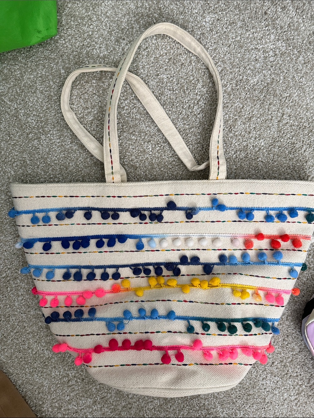 Canvas Pom Pom Tote Bag – Multicolor
